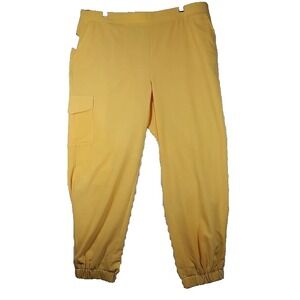 Dressbarn Sunday Jogger  Pants 1X Yellow Cargo Tapered Pull On Stretch Pockets